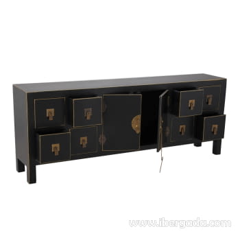 Mueble TV Oriente Negro/Oro 8 cajones 2 puertas (130x24x50)-2