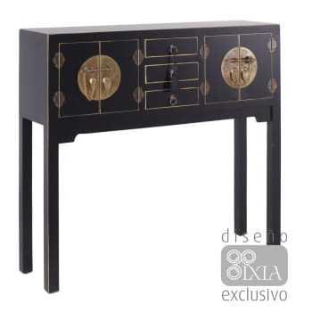 Consola Oriente Negro/Oro 3 cajones 4 puertas (95x26x90)