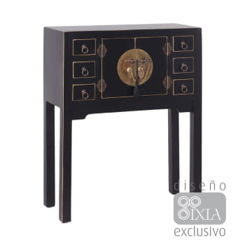 Consola Oriente Negro/Oro 6 cajones 2 puertas (63x26x80)
