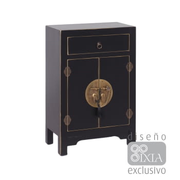 Mesita de noche Oriente Negro/Oro 1 cajon 2 puertas (45x26x69)