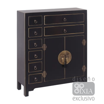 Mueble Auxiliar Oriente Negro/Oro 8 cajones 2 puertas (73x26x90)