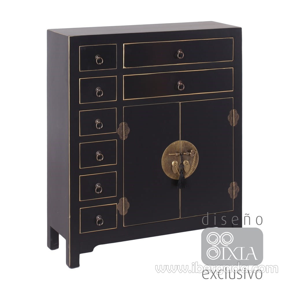 Mueble Auxiliar Oriente Negro/Oro 8 cajones 2 puertas (73x26x90)-1