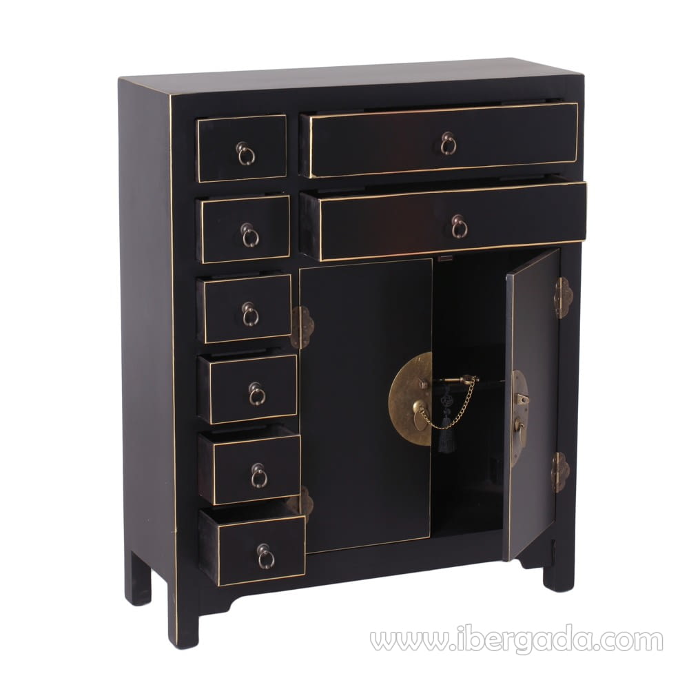 Mueble Auxiliar Oriente Negro/Oro 8 cajones 2 puertas (73x26x90)-2