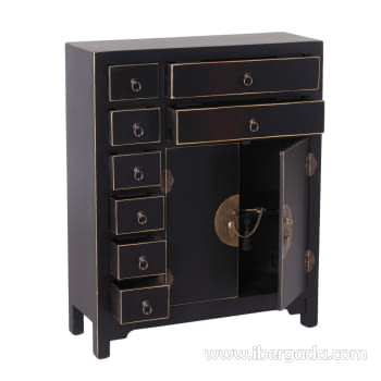 Mueble Auxiliar Oriente Negro/Oro 8 cajones 2 puertas (73x26x90)-2