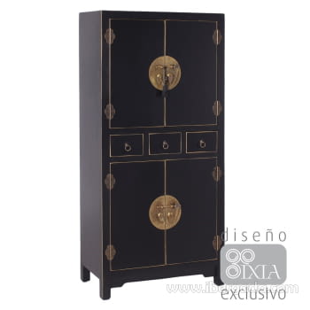 Armario Oriente Negro/Oro 3 cajones 4 puertas (63x33x131)