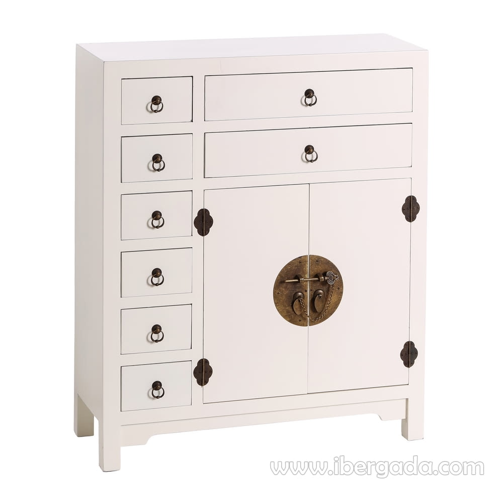 Mueble Auxiliar Oriente Blanco/Oro 8 cajones 2 puertas (73x26x90)-1