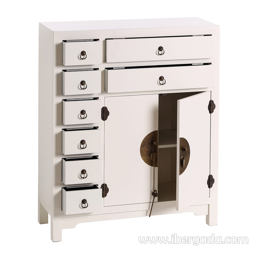 Mueble Auxiliar Oriente Blanco/Oro 8 cajones 2 puertas (73x26x90)-2