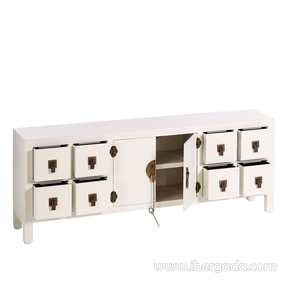 Mueble TV Oriente Blanco/Oro 8 cajones 2 puertas (130x24x50)-2