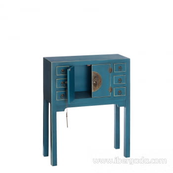 Consola Oriente Azul/Oro 6 cajones 2 puertas (63x26x80) - 1