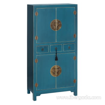 Armario Oriente Azul/Oro 3 cajones 4 puertas (63x33x131)