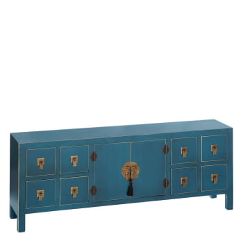 Mueble TV Oriente Azul/Oro 8 cajones 2 puertas (130x24x50)