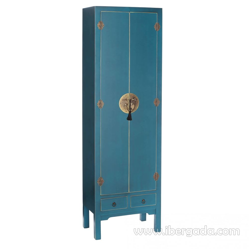 Armario Oriente Azul/Oro 2 cajones 2 puertas (55x33x185)