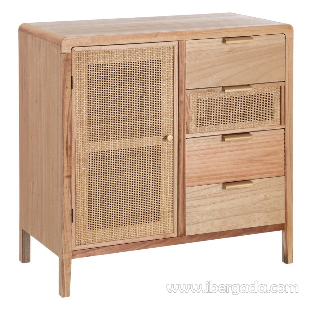 Taquillón Priddy Natural/Ratán 4 cajones 1 puerta (80x40x82)-2