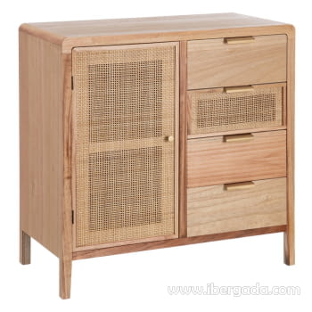 Taquillón Priddy Natural/Ratán 4 cajones 1 puerta (80x40x82)-2