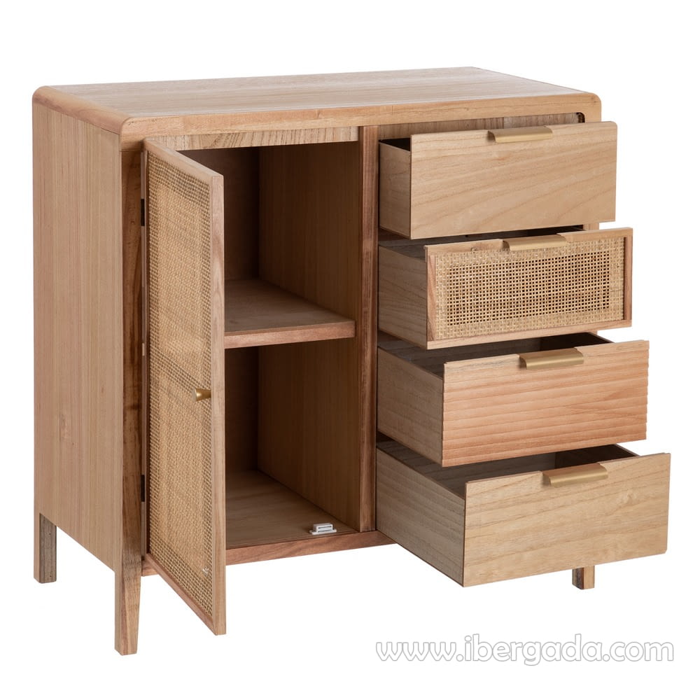 Taquillón Priddy Natural/Ratán 4 cajones 1 puerta (80x40x82)-3