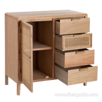 Taquillón Priddy Natural/Ratán 4 cajones 1 puerta (80x40x82)-3