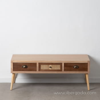 Mesa de centro Edda Natural/Ratán 3 cajones (110x50x43)