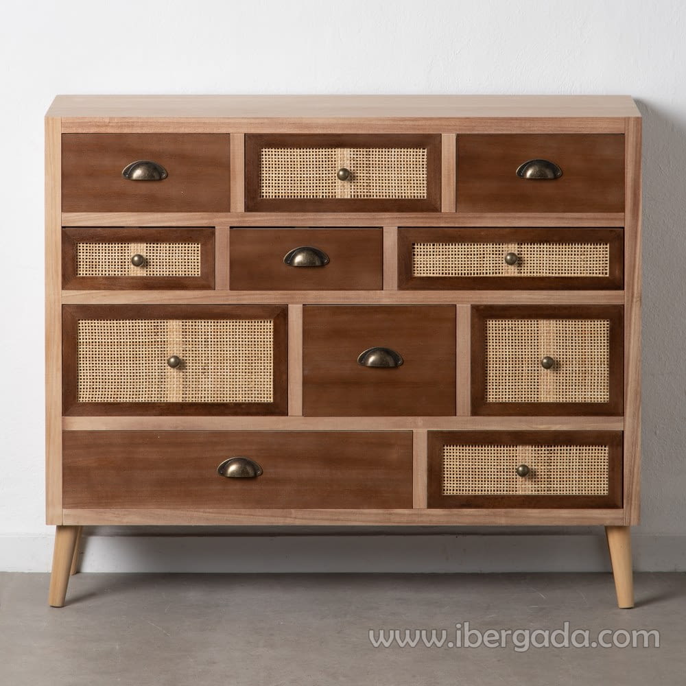 Mueble Recibidor Edda Natural/Ratán 11 cajones (106x33x90)-1