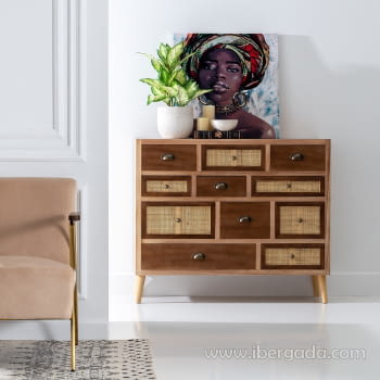 Mueble Recibidor Edda Natural/Ratán 11 cajones (106x33x90)-2