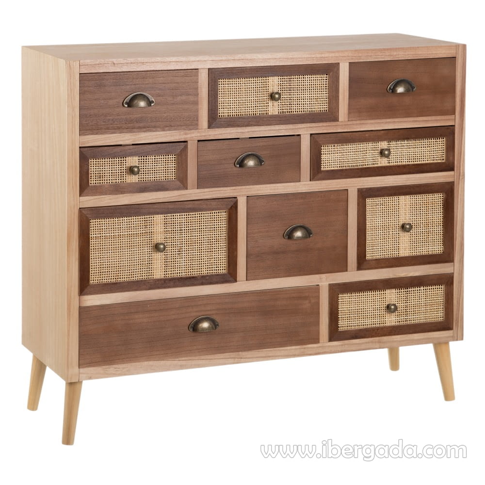 Mueble Recibidor Edda Natural/Ratán 11 cajones (106x33x90)-3