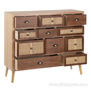 Mueble Recibidor Edda Natural/Ratán 11 cajones (106x33x90)-4