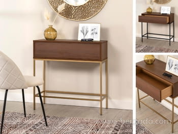 Consola 1 Cajón Push Nogal/Hierro (80x33x79)
