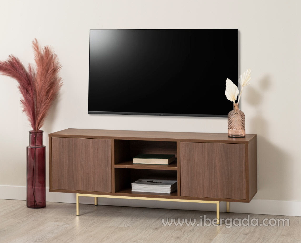 Mueble TV 2 Puertas 2 Huecos Push Nogal (140x55x40)-1