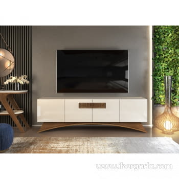 Mueble de TV Audry 4 Puertas Blanco/Roble (180x35x59)