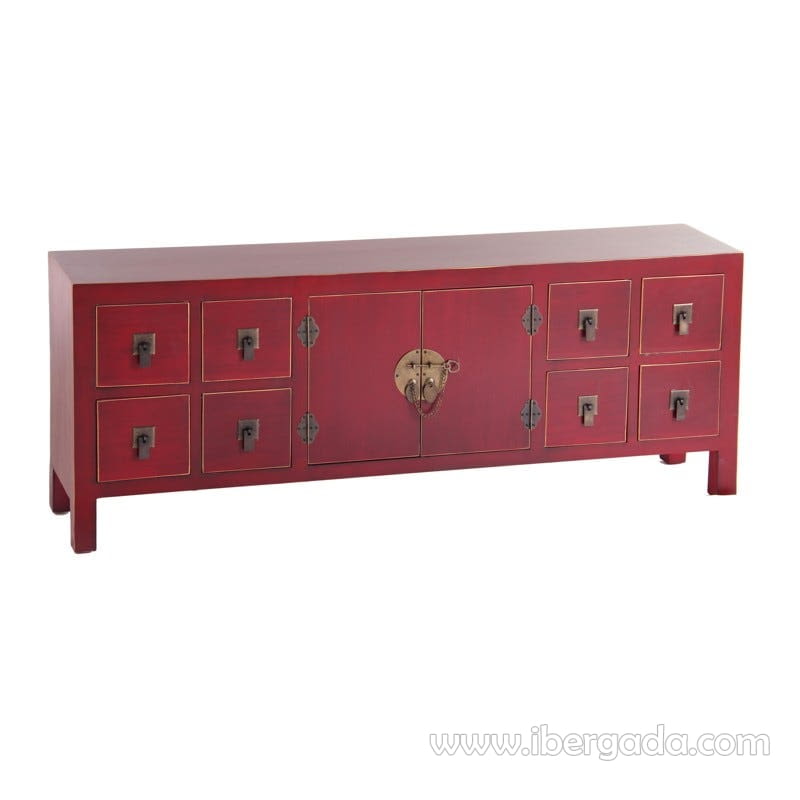 Mueble TV Oriente Rojo/Oro 8 cajones 2 puertas (130x24x50)-1