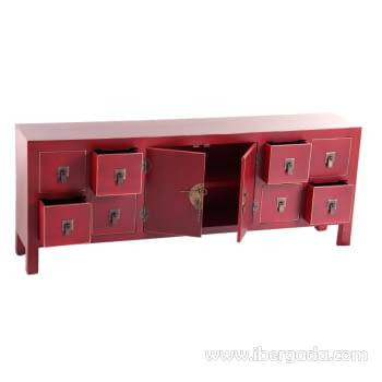 Mueble TV Oriente Rojo/Oro 8 cajones 2 puertas (130x24x50)-2
