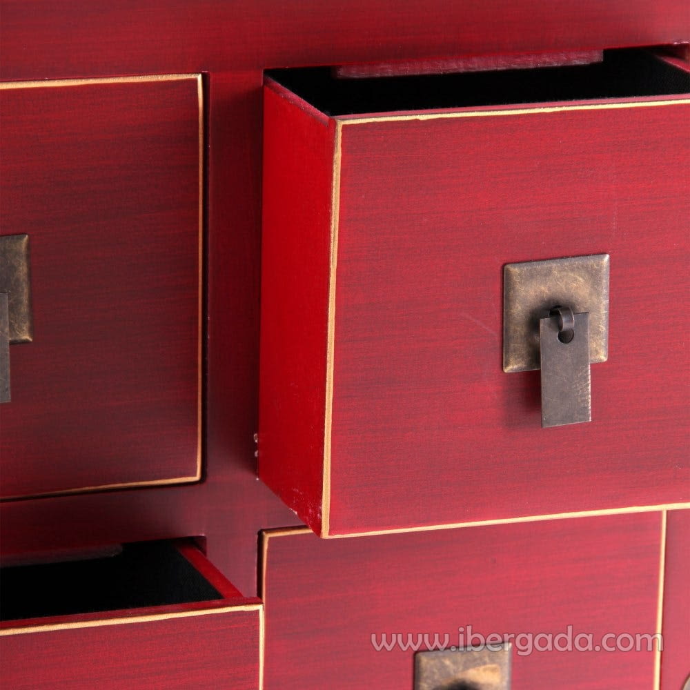 Mueble TV Oriente Rojo/Oro 8 cajones 2 puertas (130x24x50)-4