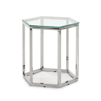 Mesa Auxiliar M-63 Hexagonal Acero/Cristal (49x42x51)