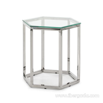 Mesa Auxiliar M-63 Hexagonal Acero/Cristal (49x42x51)