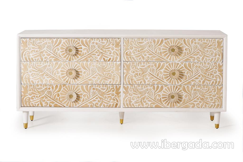 Comoda Parma Madera/Blanca 6 Cajones (170x40x80)-2