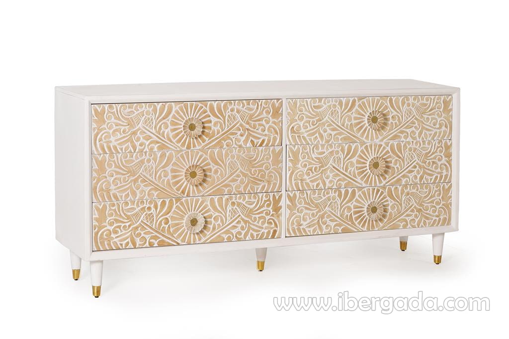 Comoda Parma Madera/Blanca 6 Cajones (170x40x80)-3