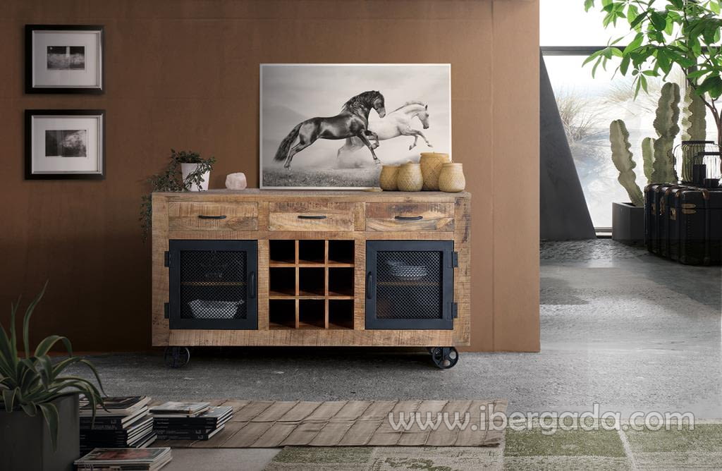 Aparador Custom Madera/Metal 2 Puertas 3 Cajones (150x38x85)-1