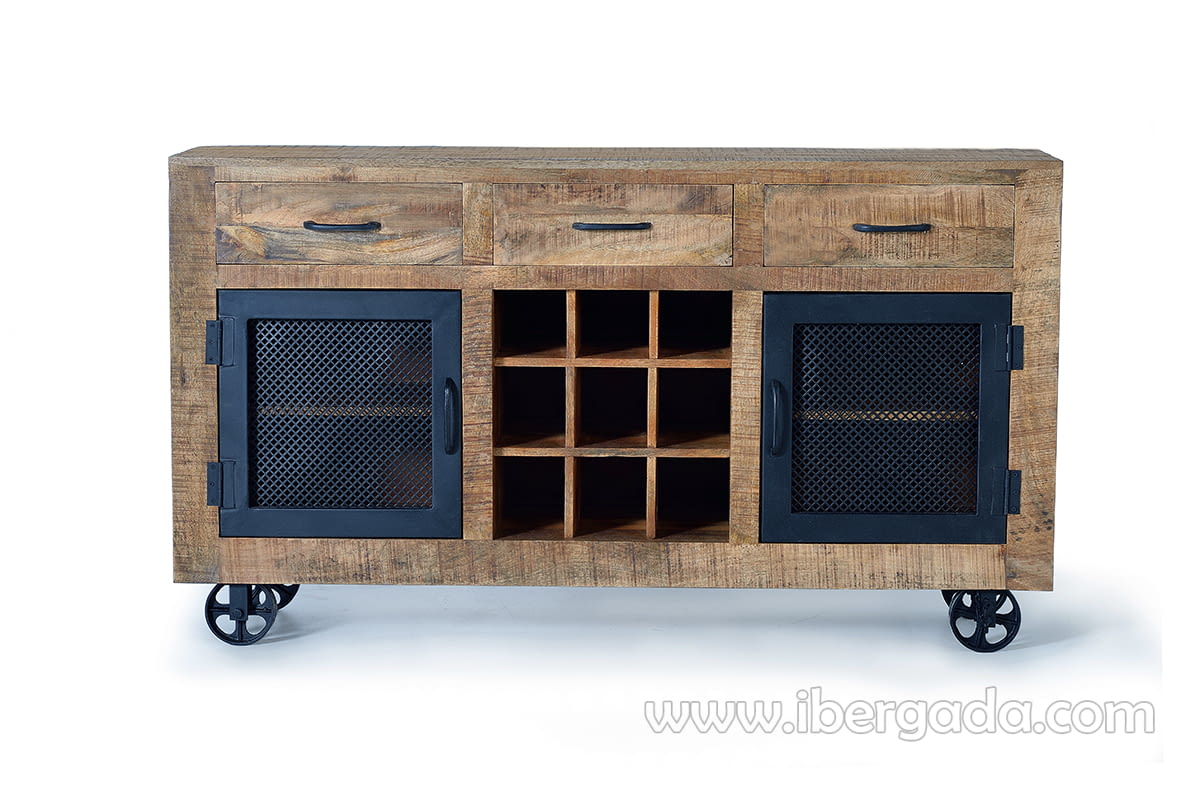 Aparador Custom Madera/Metal 2 Puertas 3 Cajones (150x38x85)-2
