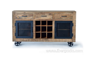 Aparador Custom Madera/Metal 2 Puertas 3 Cajones (150x38x85)-2