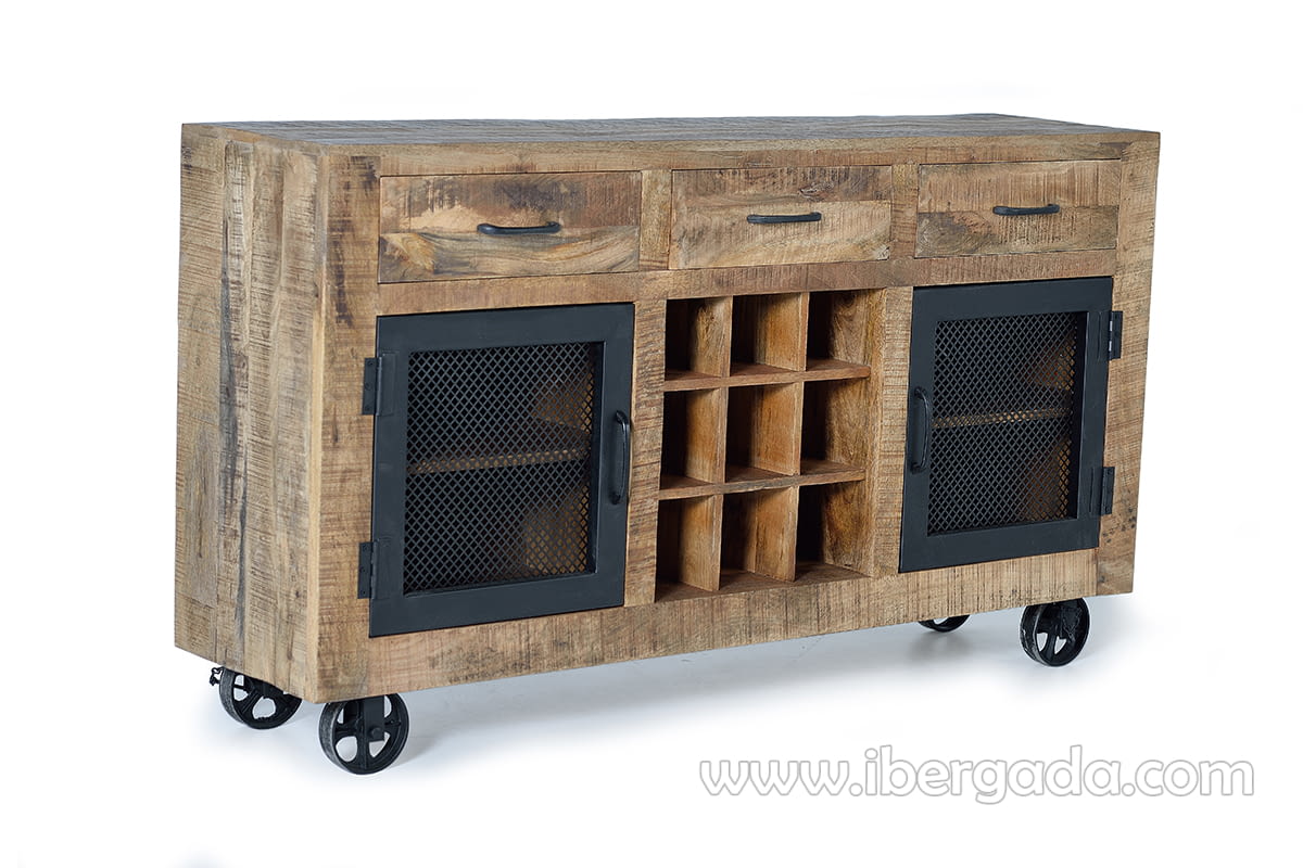 Aparador Custom Madera/Metal 2 Puertas 3 Cajones (150x38x85)-3