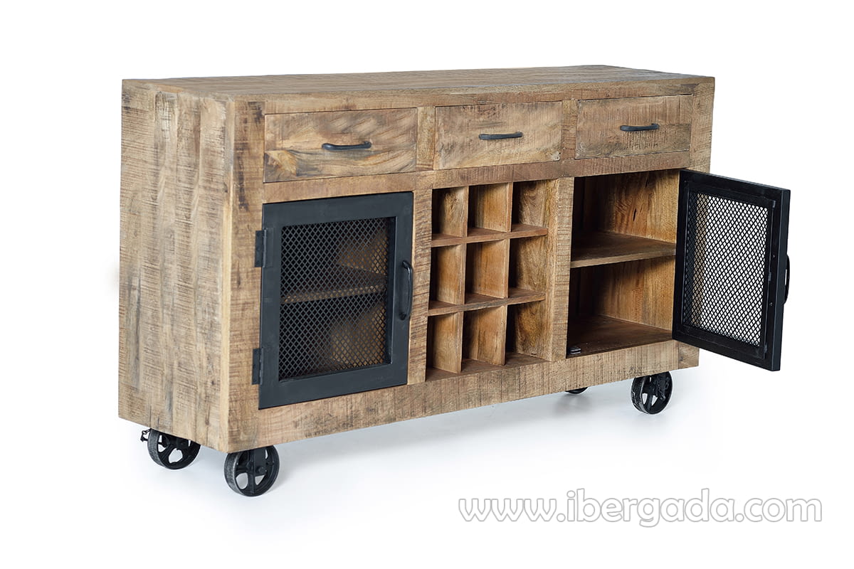 Aparador Custom Madera/Metal 2 Puertas 3 Cajones (150x38x85)-4