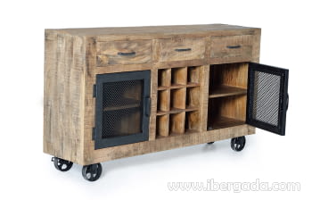 Aparador Custom Madera/Metal 2 Puertas 3 Cajones (150x38x85)-4