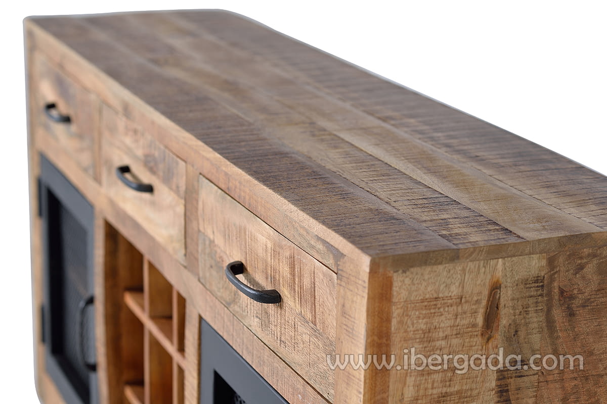 Aparador Custom Madera/Metal 2 Puertas 3 Cajones (150x38x85)-5