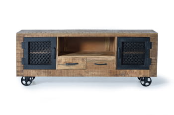 Mueble TV Custom Madera/Metal 2 Puertas 2 Cajones (150x38x60)