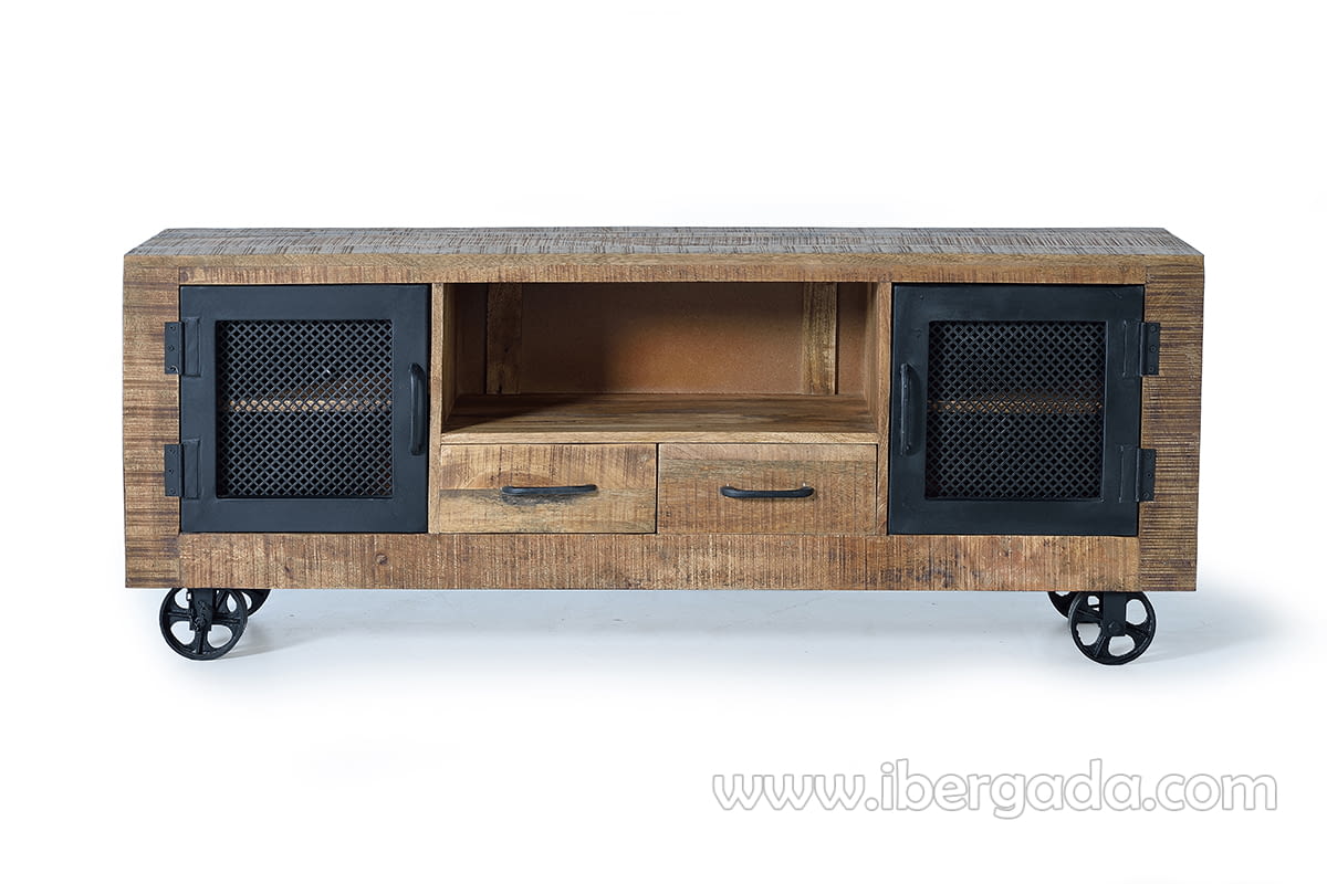 Mueble TV Custom Madera/Metal 2 Puertas 2 Cajones (150x38x60)-1