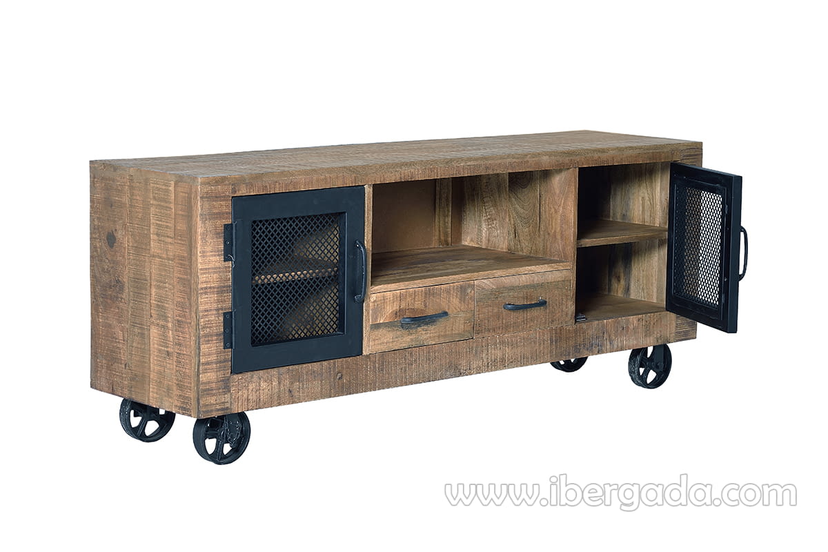 Mueble TV Custom Madera/Metal 2 Puertas 2 Cajones (150x38x60)-3