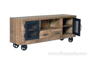 Mueble TV Custom Madera/Metal 2 Puertas 2 Cajones (150x38x60)-3