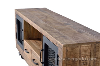 Mueble TV Custom Madera/Metal 2 Puertas 2 Cajones (150x38x60)-4