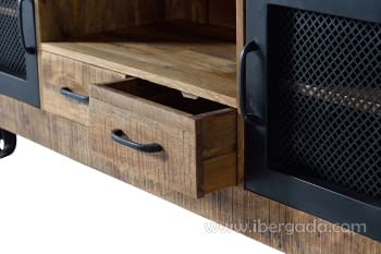 Mueble TV Custom Madera/Metal 2 Puertas 2 Cajones (150x38x60)-6