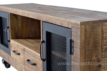 Mueble TV Custom Madera/Metal 2 Puertas 2 Cajones (150x38x60)-7