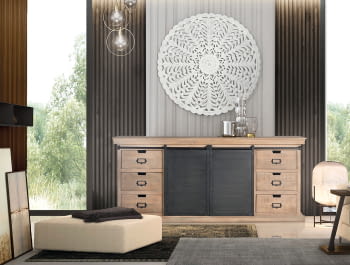Aparador Kendo Madera/Metal 6 Cajones 2 Puertas (190x40x85)